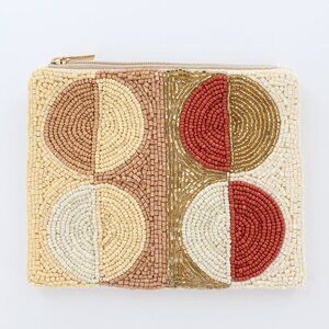 New KAY LEE NY Beaded Neutral Circles Coin Purse/Makeup Bag ❤️Made in India❤️